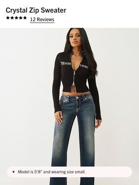 True Religion Black Crystal Zip Ribbed Sweater
